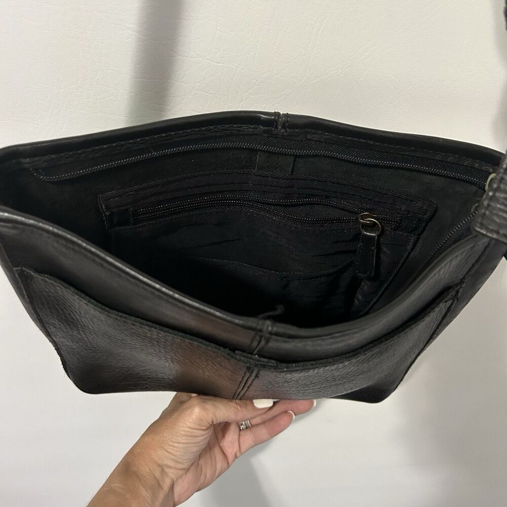 Duluth Trading Co. Bag Crossbody Purse Black Pebbled Leather Minimalist Classic - Picture 6 of 11
